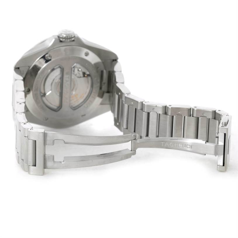 The image shows the back and partially extended stainless steel bracelet of a Tag Heuer Carrera WAV5111 Men
s Stainless Steel Black Dial WAV5111 Men
s Stainless Steel Black Dial watch.