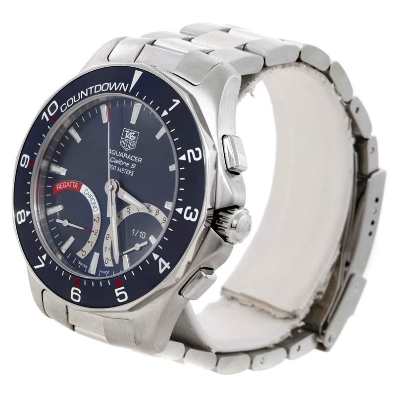 The image shows a Tag Heuer Aquaracer CAF7111.BA0803 Men's Stainless Steel Black Dial CAF7111.BA0803 Men's Stainless Steel Black Dial watch at a three-quarter angle, highlighting the face, bezel, crown, and stainless steel bracelet.