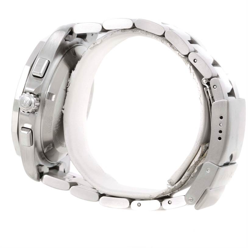 The image shows a side view of a Tag Heuer Aquaracer CAF7111.BA0803 Men's Stainless Steel Black Dial CAF7111.BA0803 Men's Stainless Steel Black Dial watch, highlighting its stainless steel case and bracelet.