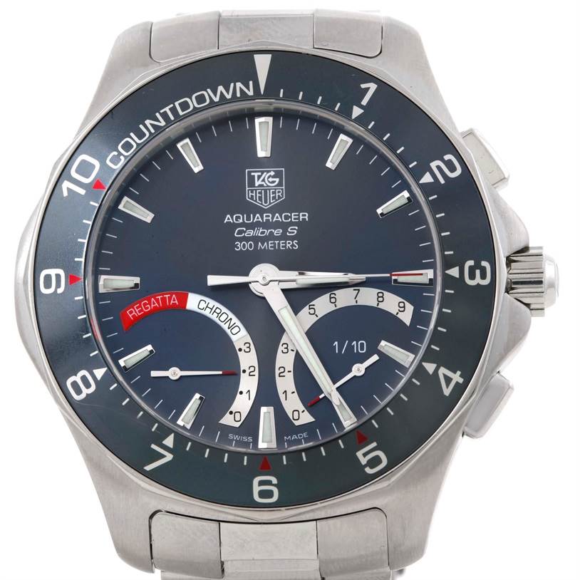 The image shows a front view of the Tag Heuer Aquaracer CAF7111.BA0803 Men's Stainless Steel Black Dial CAF7111.BA0803 Men's Stainless Steel Black Dial watch, highlighting its dial and bezel details.