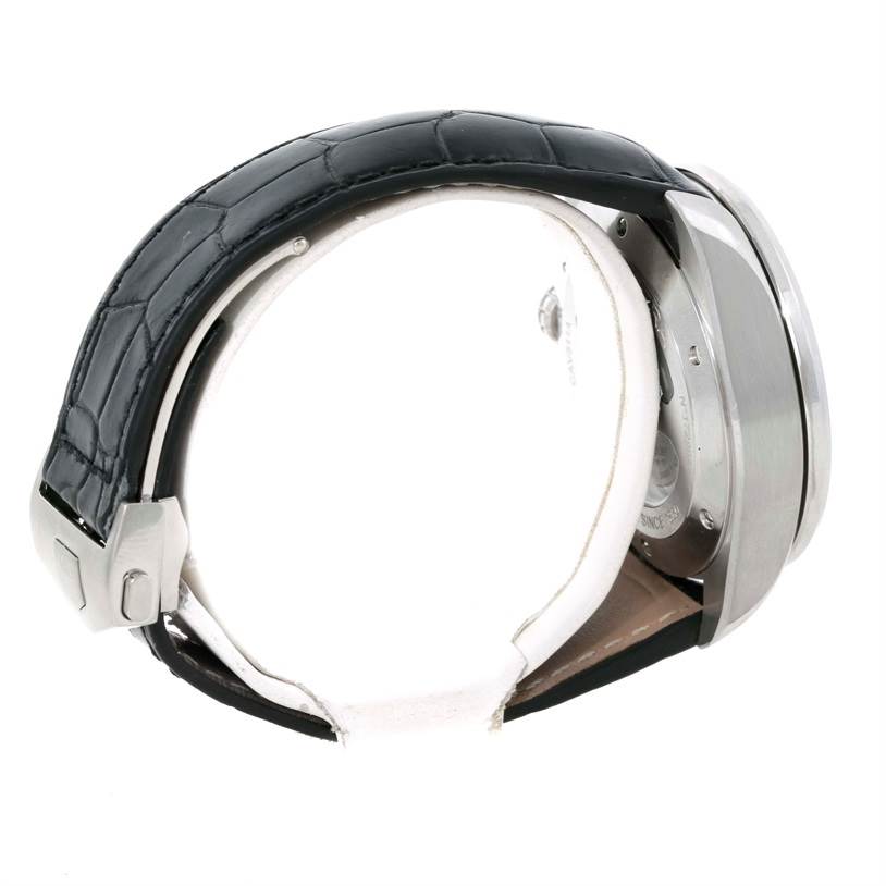 The image shows the side profile of a Tag Heuer Carrera CAV511A.FC6225 Men's Stainless Steel Black Dial CAV511A.FC6225 Men's Stainless Steel Black Dial watch, highlighting its case, strap, and buckle.