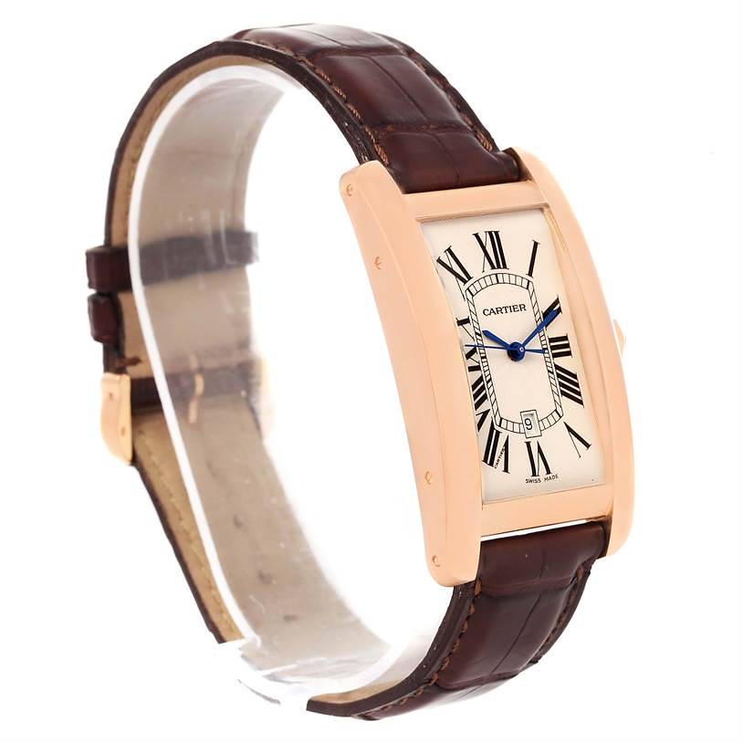 Cartier Tank Americaine Large 18K Rose Gold Brown Strap Watch W2609156 SwissWatchExpo