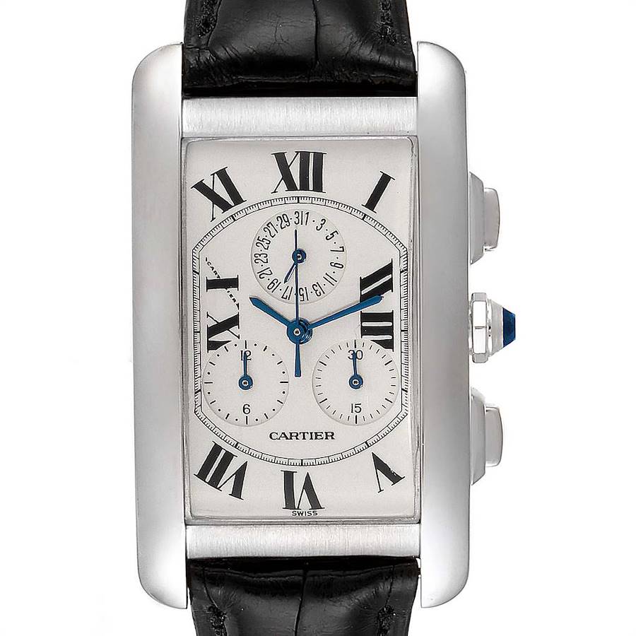 Cartier Tank Americaine Chronograph White Gold Mens Watch W2603358 SwissWatchExpo