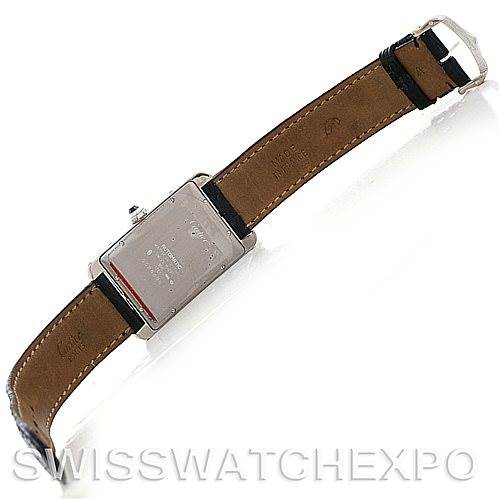 The image shows the back view of the Cartier Tank Americaine W2603256 Men's White Gold Silver Dial W2603256 Men's White Gold Silver Dial watch, highlighting the strap and case back.