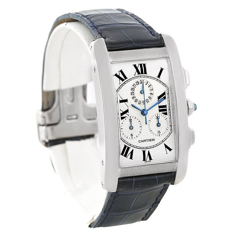 Cartier Tank Americaine Chronograph 18K White Gold Watch W2603358 SwissWatchExpo
