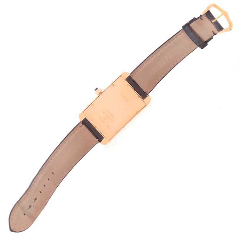 The image shows the back view of the Cartier Tank Americaine W2609156 Men's Rose Gold Silver Dial W2609156 Men's Rose Gold Silver Dial watch, displaying the strap and case back.