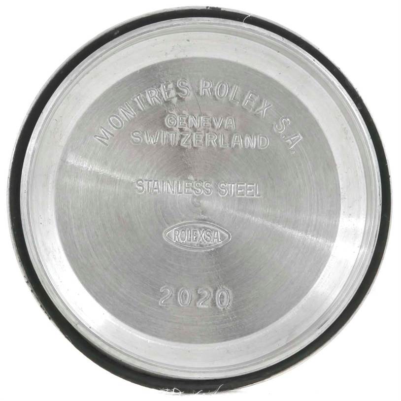 This image shows the inside of the stainless steel case back of a Rolex Oyster Perpetual 76183 Women's Steel and Gold (two tone) Grey Dial 76183 Women's Steel and Gold (two tone) Grey Dial watch.