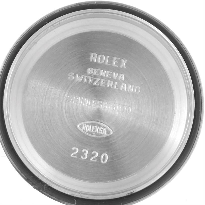 This is the inside of the case back of a Rolex Oyster Perpetual 176200 Women's Stainless Steel Black Dial 176200 Women's Stainless Steel Black Dial watch, showing branding and specifications.