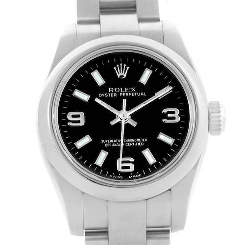 Photo of Rolex Oyster Perpetual Nondate Ladies Black Dial Steel Watch 176200