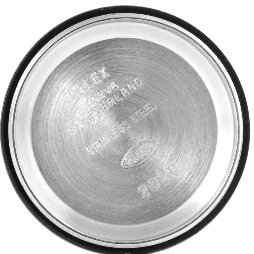 This image shows the inside case back of a Rolex Oyster Perpetual 76080 Women's Stainless Steel Pink Dial 76080 Women's Stainless Steel Pink Dial watch.