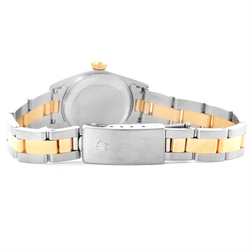 This image shows the back view of a Rolex Oyster Perpetual 67183 Women's Steel and Gold (two tone) Grey Dial 67183 Women's Steel and Gold (two tone) Grey Dial watch, highlighting the bracelet, clasp, and case back.