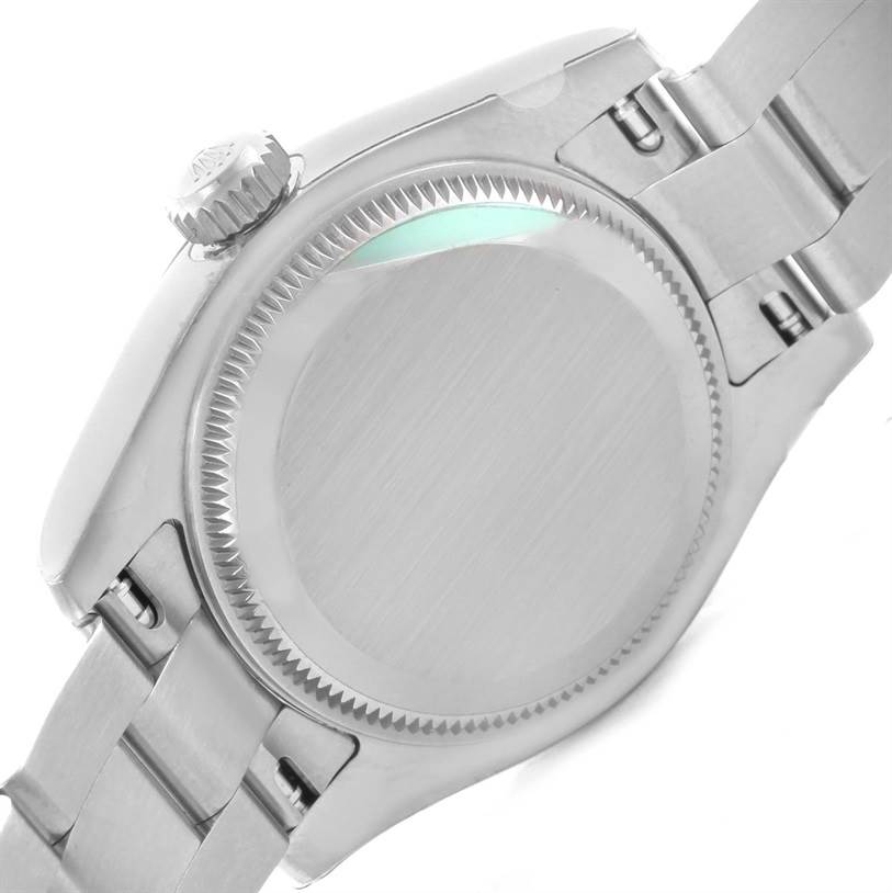 The image shows the back case and bracelet of a Rolex Oyster Perpetual 176200 Women's Stainless Steel Black Dial 176200 Women's Stainless Steel Black Dial watch.