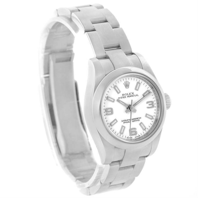 Rolex Oyster Perpetual Nondate Steel White Dial Ladies Watch 176200 SwissWatchExpo