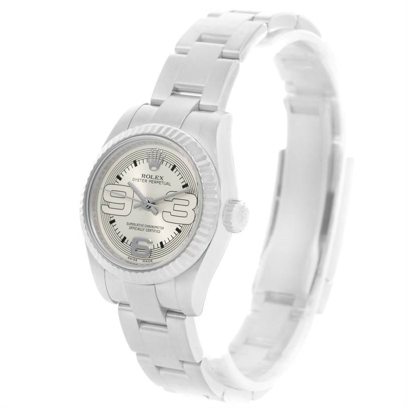 The image shows a Rolex Oyster Perpetual 176234 Women
s Stainless Steel Silver Dial 176234 Women
s Stainless Steel Silver Dial watch from a front-left angle, featuring the dial, bezel, case, and bracelet.