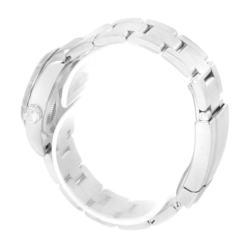 This image shows a profile view of a Rolex Oyster Perpetual 176210 Women
s Stainless Steel White Dial 176210 Women
s Stainless Steel White Dial watch focusing on the bracelet and side of the case.