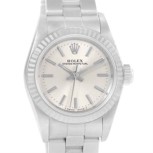 Photo of Rolex NonDate Ladies Steel 18k White Gold Silver Dial Watch 67194