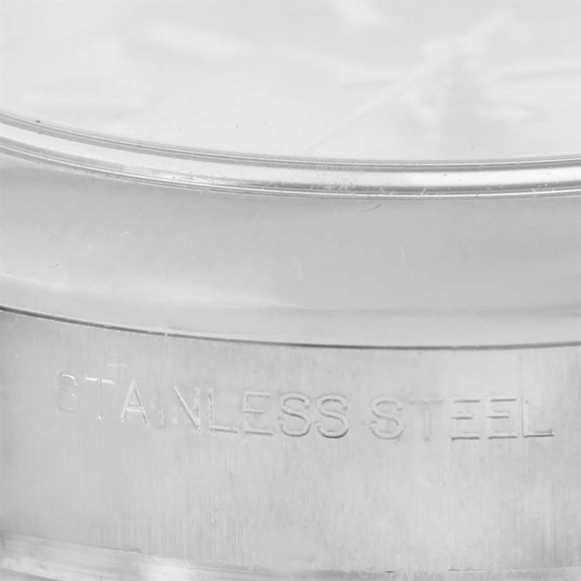 The image shows a close-up of the side of the stainless steel case of a Rolex Oyster Perpetual 176200 Women's Stainless Steel Pink Dial 176200 Women's Stainless Steel Pink Dial watch.