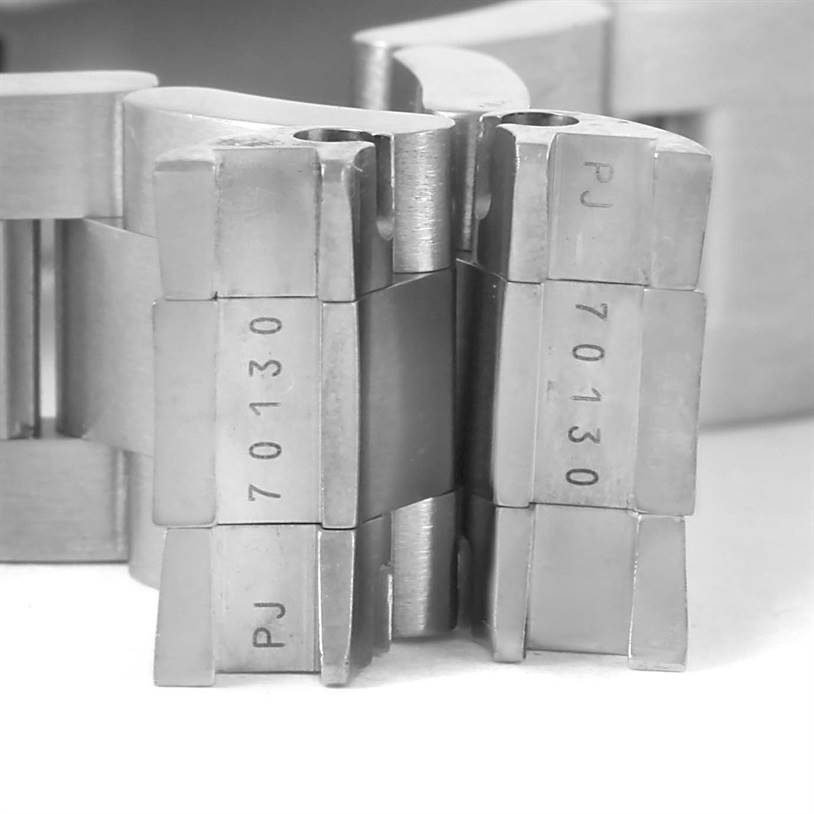 Close-up view of the bracelet links and pivot pins of the Rolex Oyster Perpetual 176234 Women's Stainless Steel Grey Dial 176234 Women's Stainless Steel Grey Dial watch.