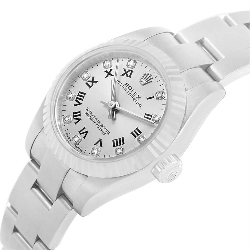 This image shows a close-up of the Rolex Oyster Perpetual 176234 Women's Stainless Steel Grey Dial 176234 Women's Stainless Steel Grey Dial watch, focusing on the dial, bezel, and bracelet.