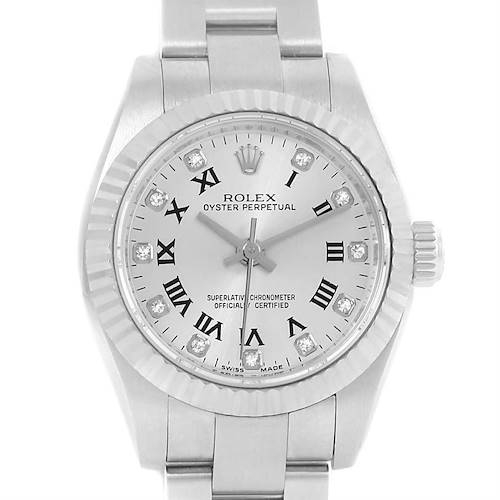 Photo of Rolex Steel 18K White Gold Diamond Roman Dial Ladies Watch 176234
