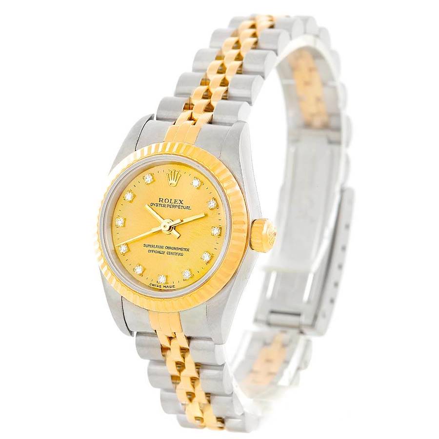 Rolex NonDate Ladies Steel Yellow Gold Diamond Watch 76193 Box Papers SwissWatchExpo