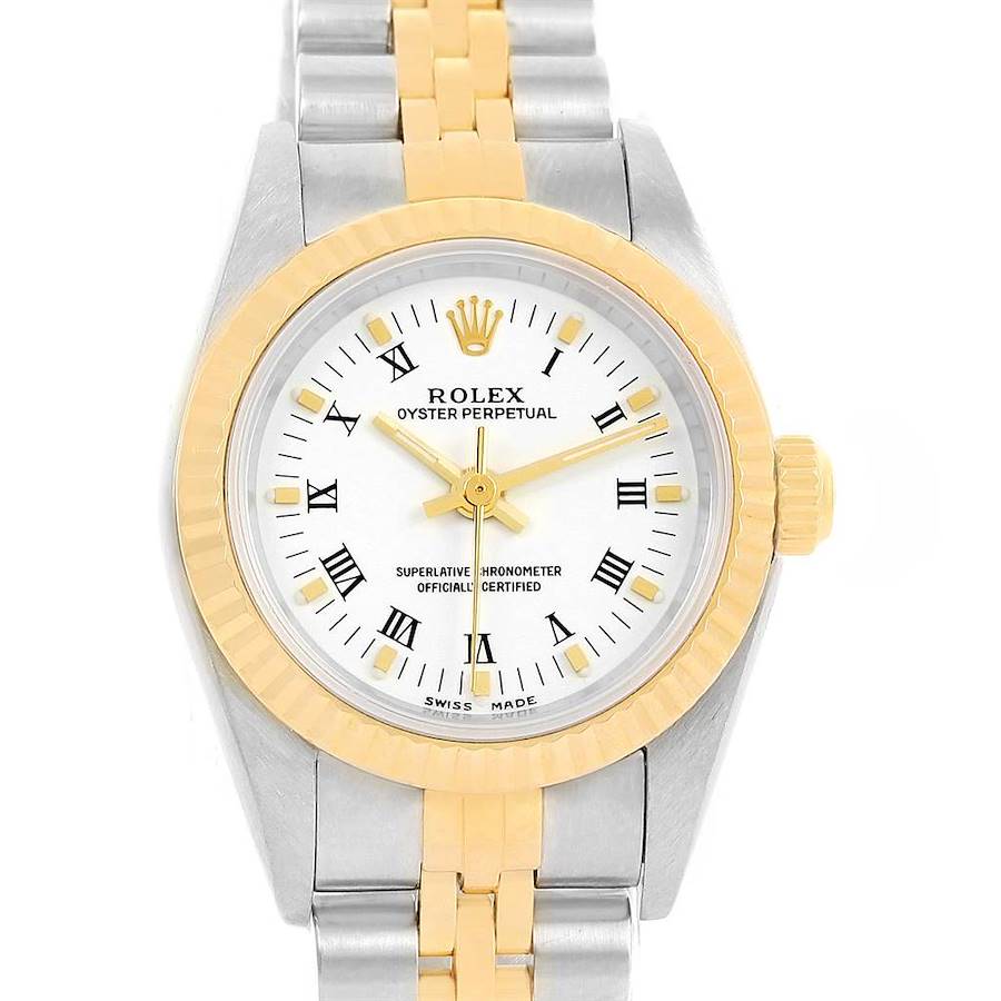 Rolex NonDate Ladies Steel 18K Yellow Gold White Dial Watch 76193 SwissWatchExpo