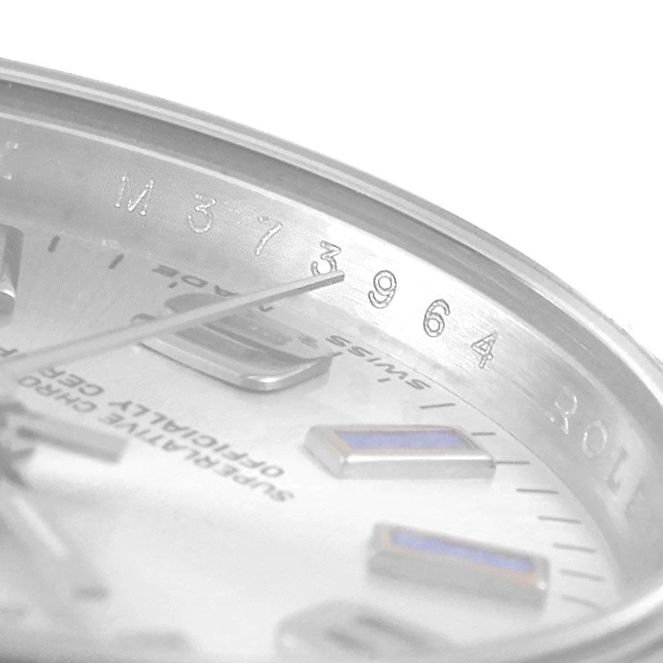 Close-up of the dial and inner bezel of a Rolex Oyster Perpetual 176200 Women
s Stainless Steel Silver Dial 176200 Women
s Stainless Steel Silver Dial watch, showing details and engraving.