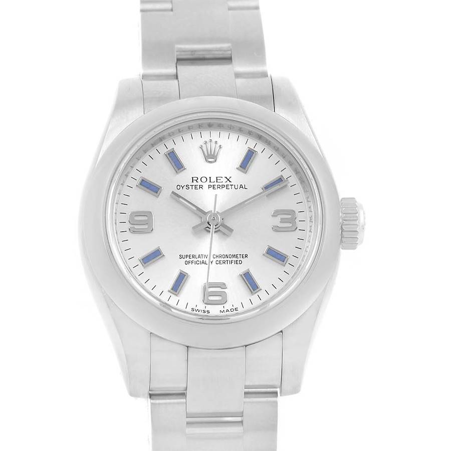 Rolex Nondate Siver Dial Blue Hour Markers Ladies Watch 176200 SwissWatchExpo