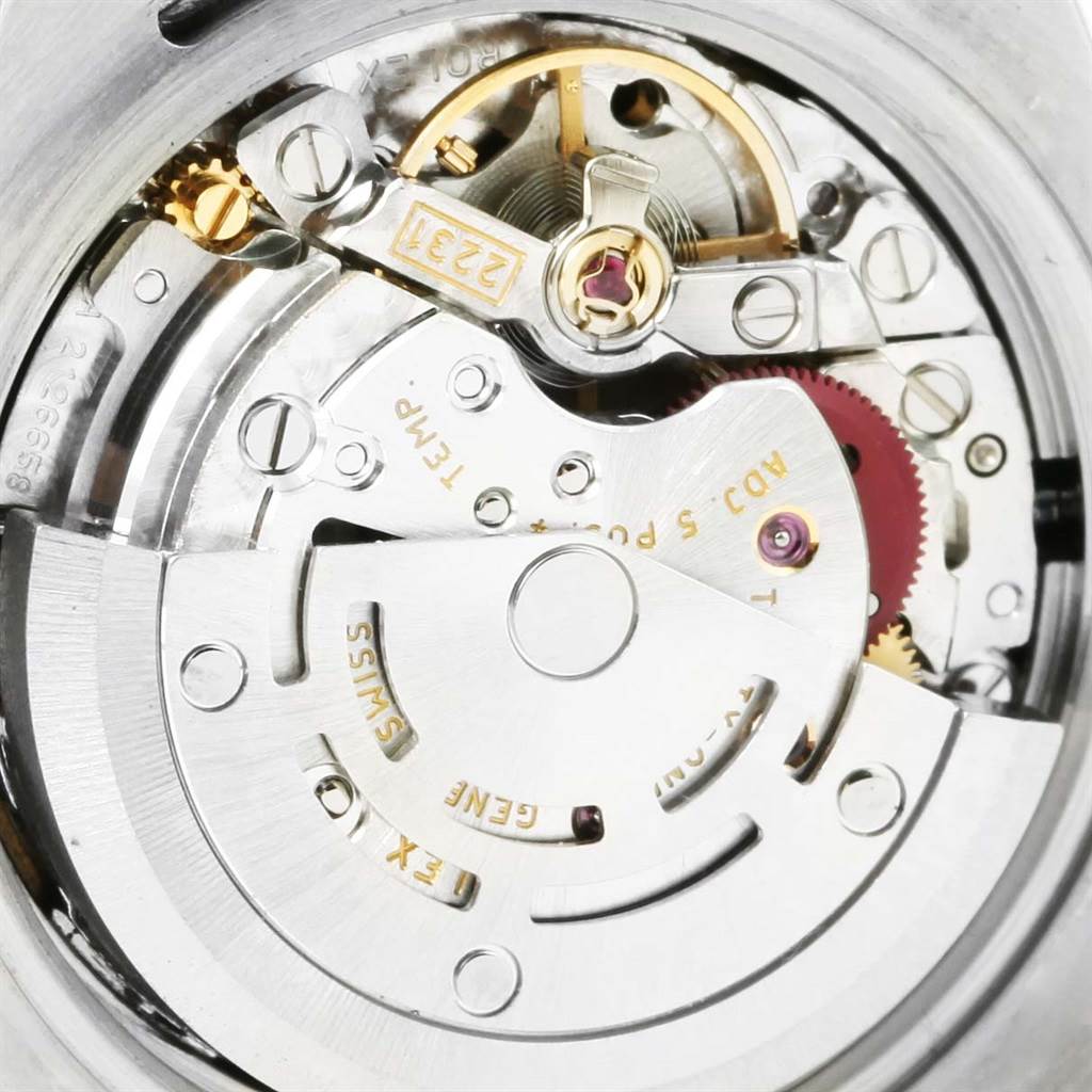 The image shows the internal mechanism and movement of a Rolex Oyster Perpetual 176210 Women's Stainless Steel Pink Dial 176210 Women's Stainless Steel Pink Dial watch from a top-down angle.