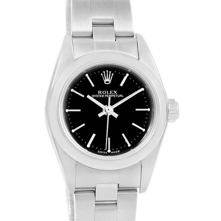 Rolex Oyster Perpetual Nondate Black Dial Steel Ladies Watch 76080 SwissWatchExpo