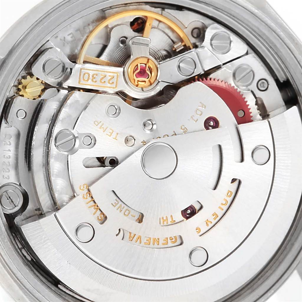 This image shows the internal mechanism of a Rolex Oyster Perpetual 76080 Women's Stainless Steel Black Dial 76080 Women's Stainless Steel Black Dial watch, viewed from the back.