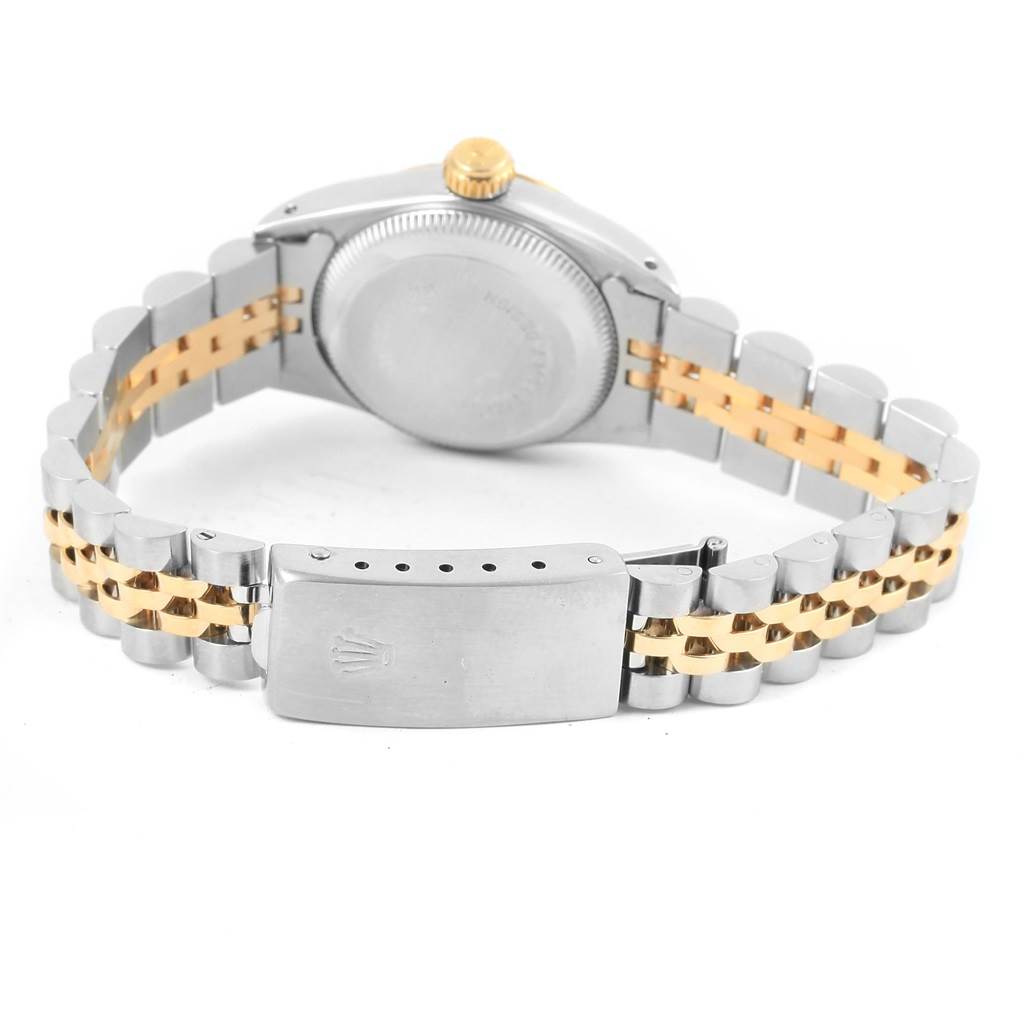 The image shows the back of a Rolex Oyster Perpetual 67193 Women's Steel and Gold (two tone) White Dial 67193 Women's Steel and Gold (two tone) White Dial watch, highlighting the bracelet, clasp, and case back.