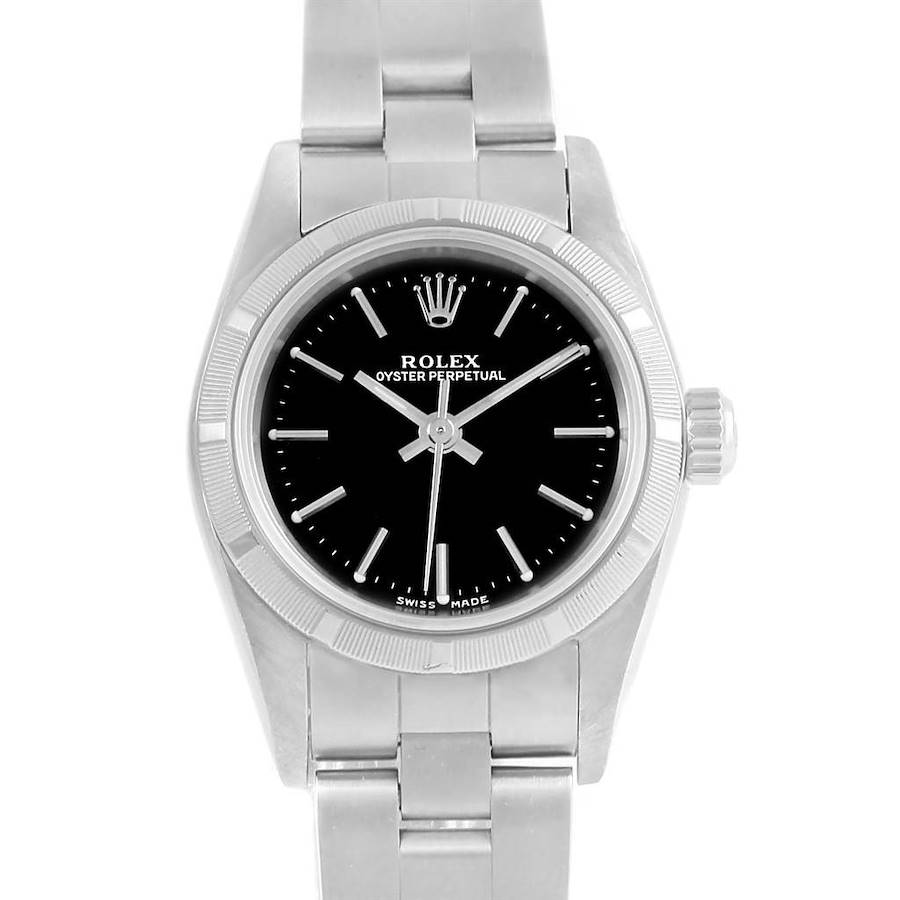 Rolex Oyster Perpetual NonDate Black Dial Ladies Watch 76030 Box Papers SwissWatchExpo