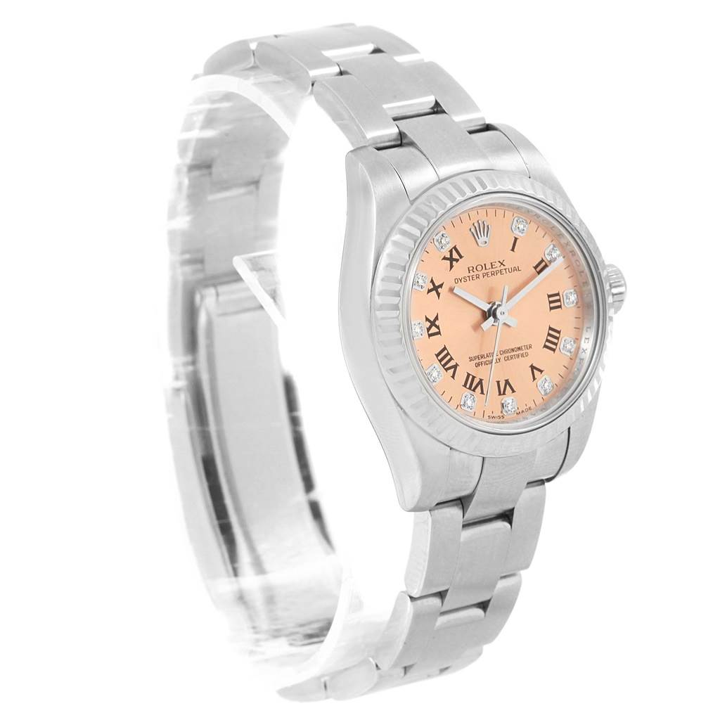 The image shows a Rolex Oyster Perpetual 176234 Women
s Stainless Steel Pink Dial 176234 Women
s Stainless Steel Pink Dial watch at a slight angle displaying its dial, bezel, case, and bracelet.