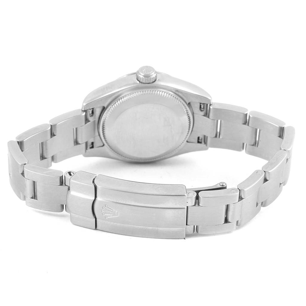 The image shows the back case and bracelet clasp of a Rolex Oyster Perpetual 176234 Women
s Stainless Steel Pink Dial 176234 Women
s Stainless Steel Pink Dial watch.