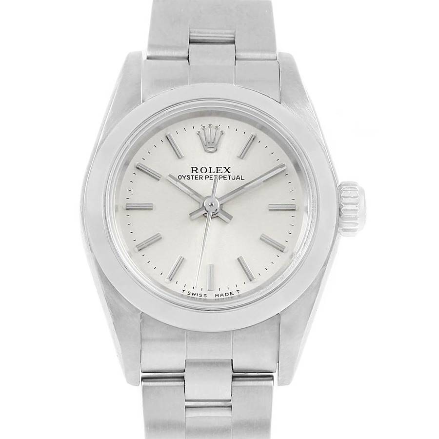 Rolex Oyster Perpetual Nondate Ladies Steel Silver Dial Watch 67180 SwissWatchExpo