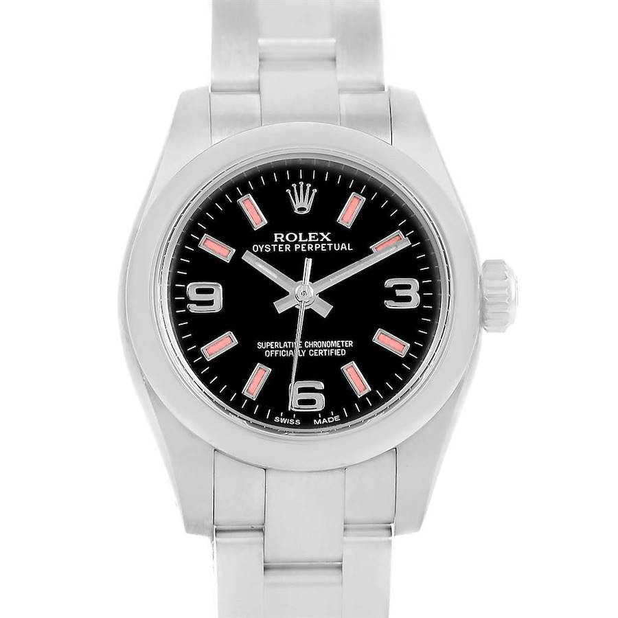 Rolex Nondate Black Dial Pink Hour Markers Ladies Watch 176200 SwissWatchExpo