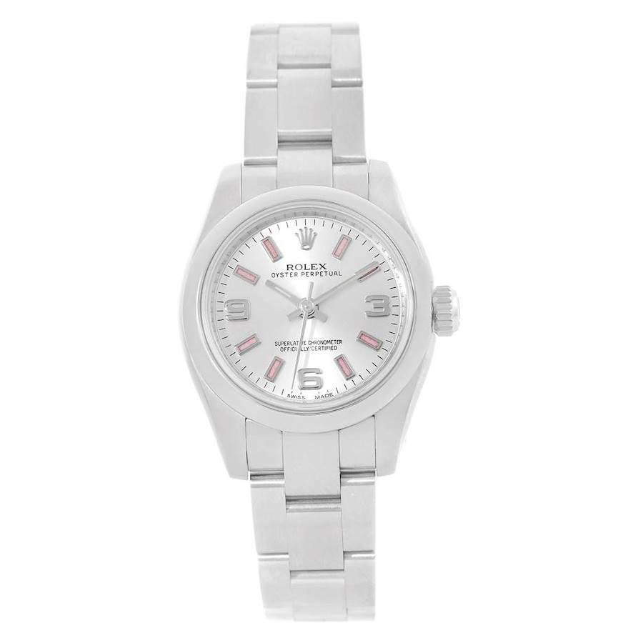 Rolex Nondate Silver Dial Pink Hour Markers Ladies Watch 176200 SwissWatchExpo