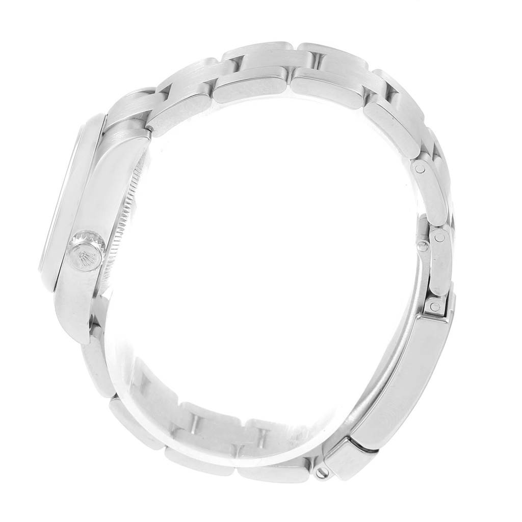The image shows a side view of a Rolex Oyster Perpetual 176200 Women
s Stainless Steel Silver Dial 176200 Women
s Stainless Steel Silver Dial watch, focusing on the bracelet and the case profile.