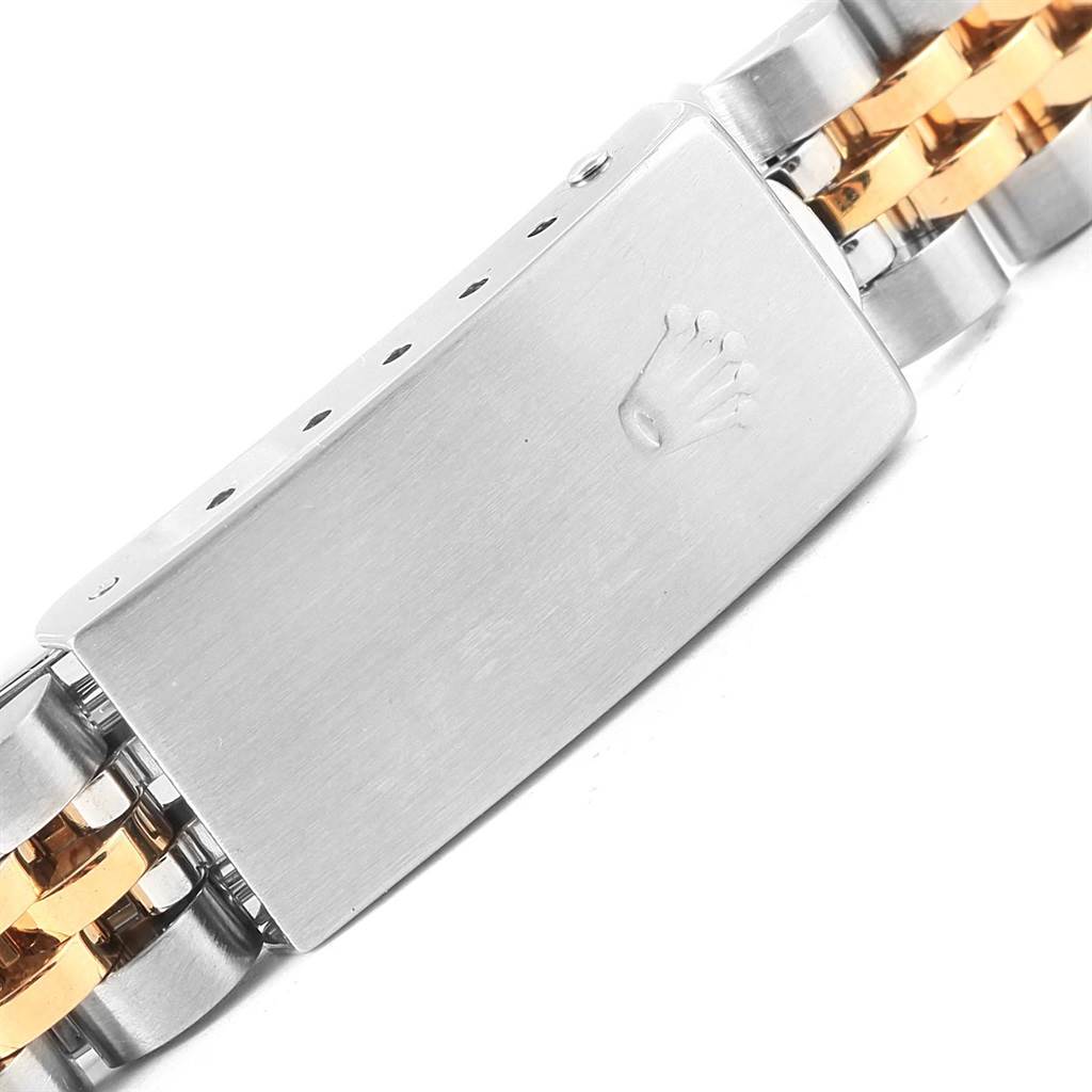 The image shows a close-up of the clasp and bracelet of a Rolex Oyster Perpetual 67193 Women's Steel and Gold (two tone) Champagne Dial 67193 Women's Steel and Gold (two tone) Champagne Dial watch.