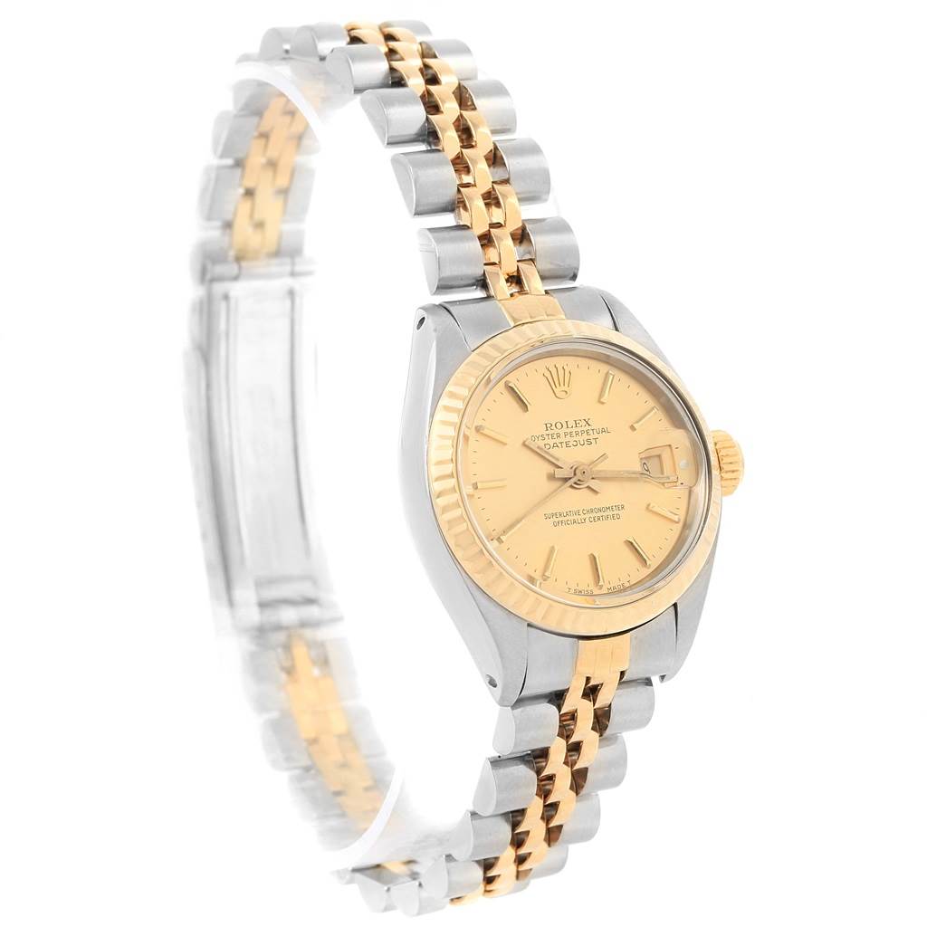 The image shows a Rolex Oyster Perpetual 6917 Women's Stainless Steel Champagne Dial 6917 Women's Stainless Steel Champagne Dial Datejust watch at a slight angle, displaying its dial, bezel, and two-tone bracelet.