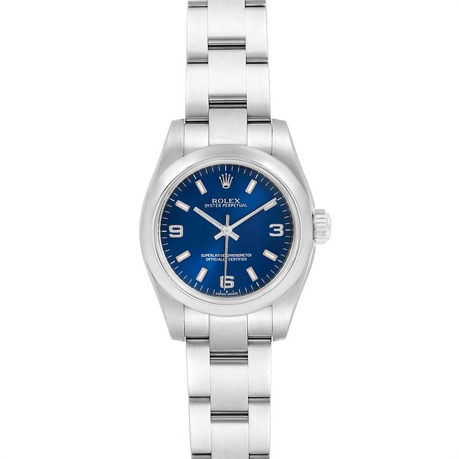 Rolex Oyster Perpetual Nondate Blue Dial Ladies Watch 176200 SwissWatchExpo