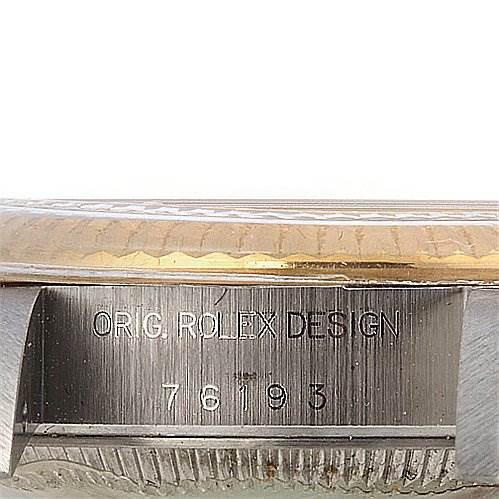 This image shows a close-up of the side of a Rolex Oyster Perpetual 76193 Women's Stainless Steel Silver Dial 76193 Women's Stainless Steel Silver Dial watch case, featuring "ORG ROLEX DESIGN" and the model number "76193."