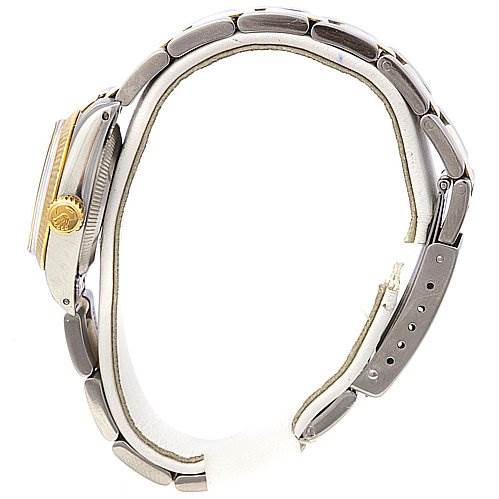 This image shows a side profile of the Rolex Oyster Perpetual 6719 Women's Stainless Steel Silver Dial 6719 Women's Stainless Steel Silver Dial watch, highlighting the case and bracelet.