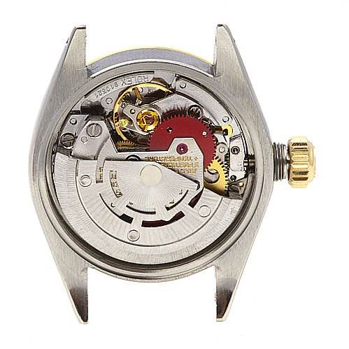 The image shows the internal mechanism and movement of a Rolex Oyster Perpetual 6719 Women's Stainless Steel Silver Dial 6719 Women's Stainless Steel Silver Dial watch, viewed from the back.
