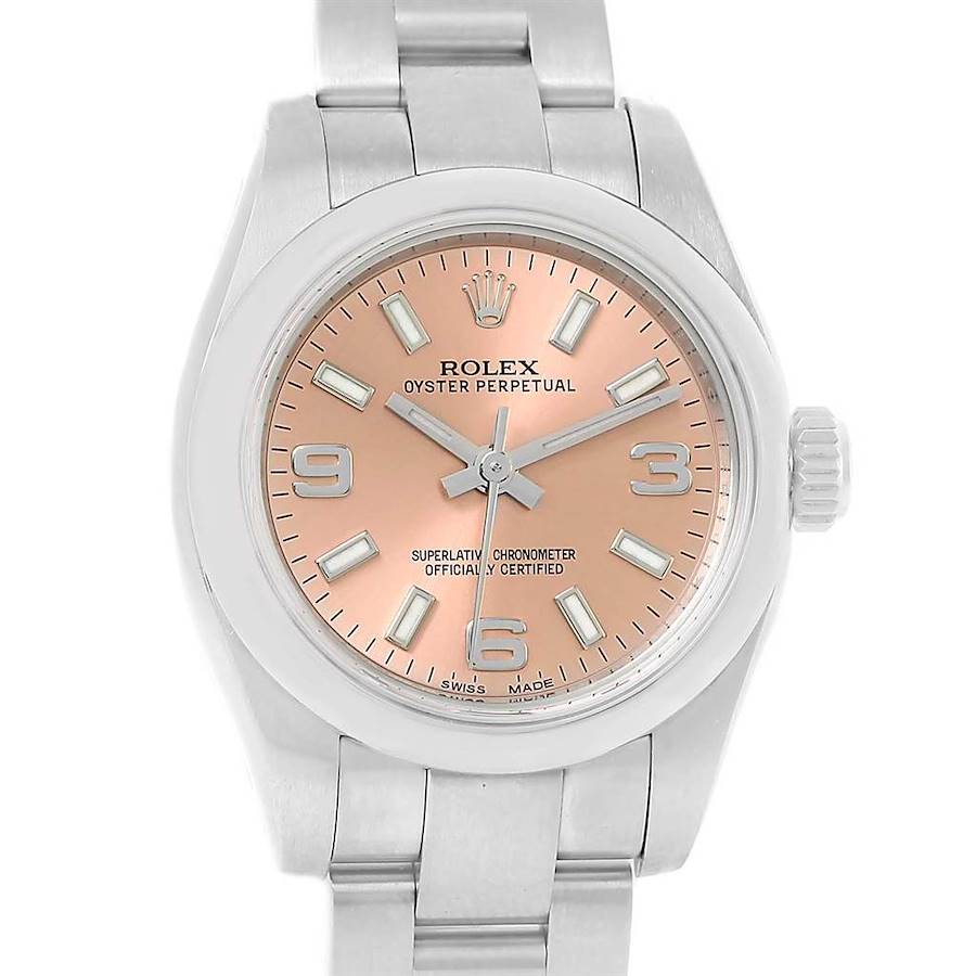 Rolex Nondate Salmon Dial Oyster Bracelet Ladies Watch 176200 Box SwissWatchExpo