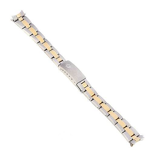 This image shows a two-tone watch bracelet for the Rolex Oyster Perpetual 76183 Women's Stainless Steel Champagne Dial 76183 Women's Stainless Steel Champagne Dial model, viewed from above.