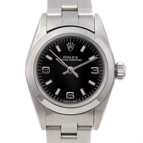 Photo of Rolex Oyster Perpetual Ladies Ss Watch Black Dial 67180