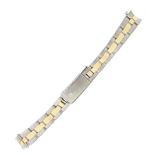 This image shows a Rolex Oyster Perpetual 76193 Women's Stainless Steel Silver Dial 76193 Women's Stainless Steel Silver Dial watch bracelet, featuring a two-tone metal design with the clasp centered.