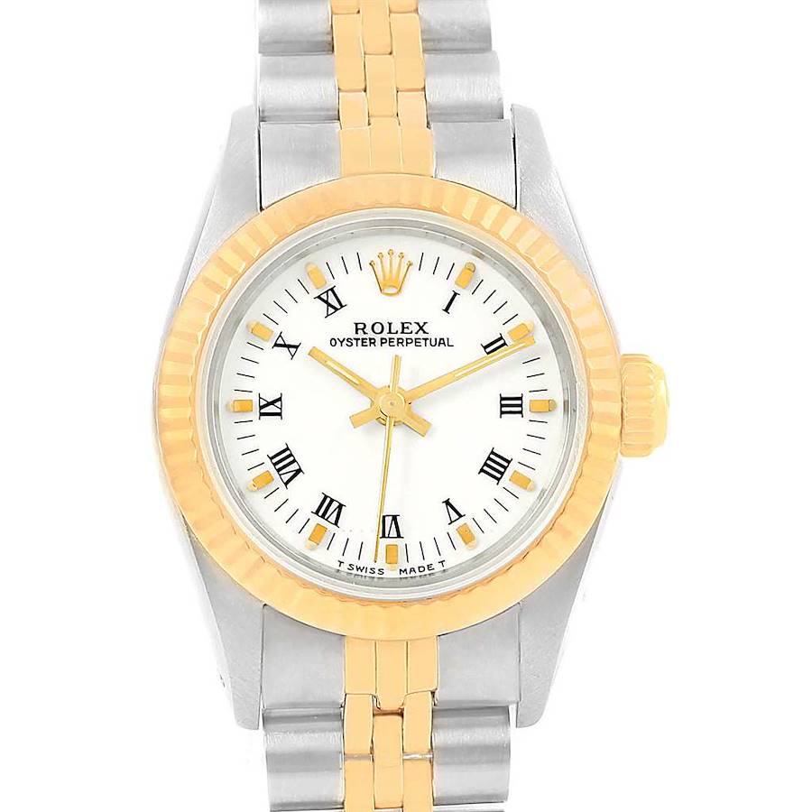 Rolex Oyster Perpetual White Dial Steel Yellow Gold Ladies Watch 67193 SwissWatchExpo
